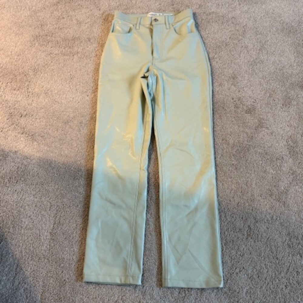 Abercrombie Sage Green Vegan Leather Straight Leg. Size 26 New Without Tags